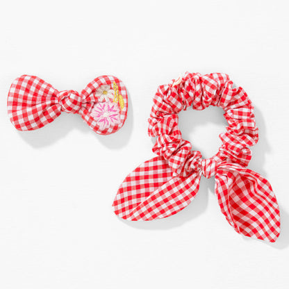 Red Gingham Hair Accessory Set - Set of 3