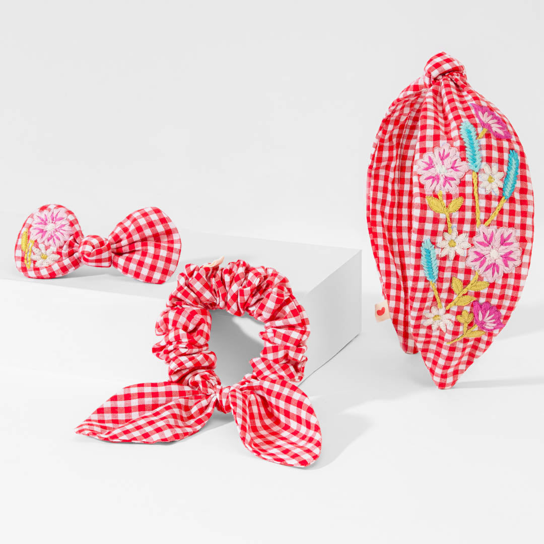 Red Gingham Hair Accessory Set - Set of 3