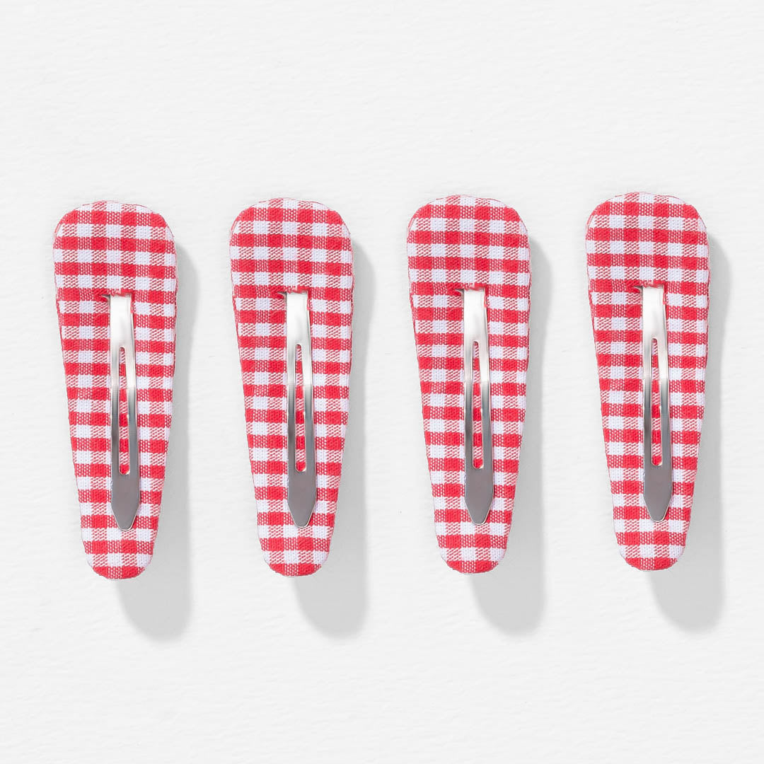 Red Gingham Hair Clips - Set of 4