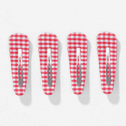 Red Gingham Hair Clips - Set of 4