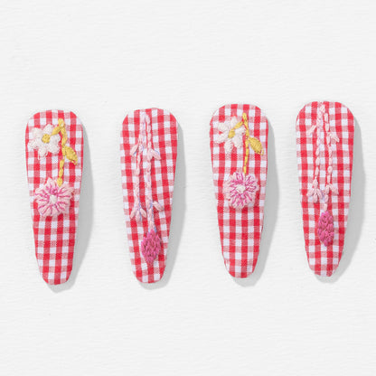 Red Gingham Hair Clips - Set of 4