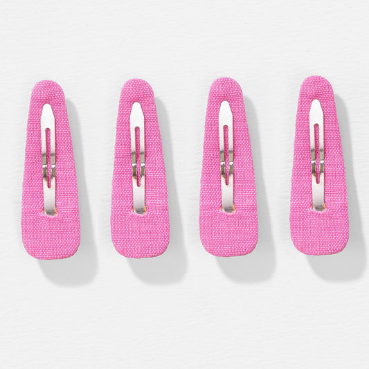 Pink Flora Embroidered Hair Clips - Set of 4