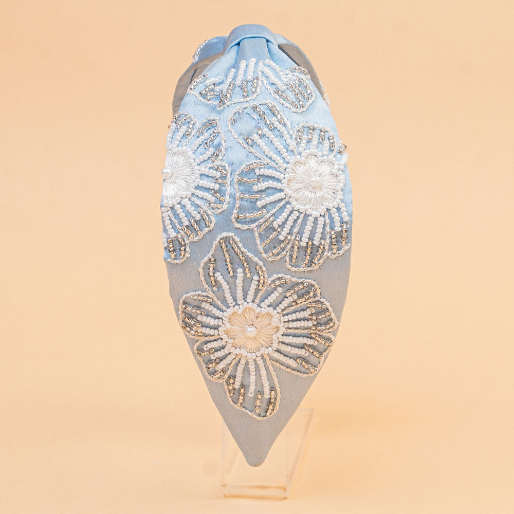 Flora Embellished Knotted Hair Band - Blue
