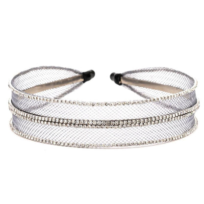 Mesh Hair Band with Crystals - Grey