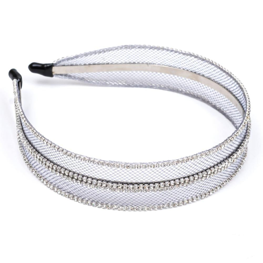 Mesh Hair Band with Crystals - Grey