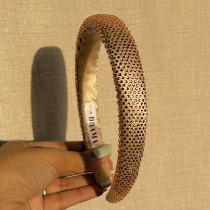 Silk Satin Puff Hair Band with Rhinestones - Champagne
