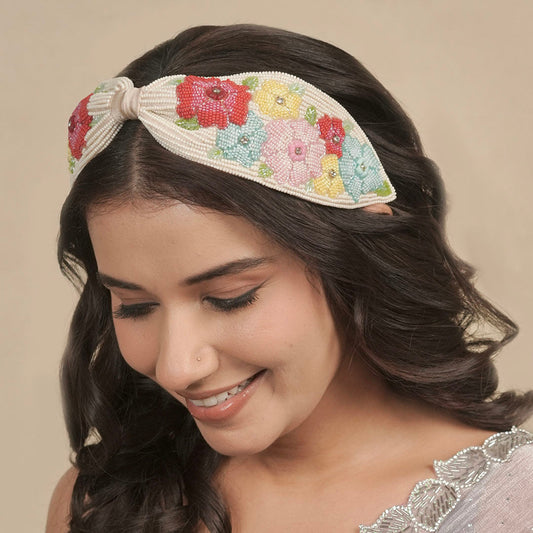 Fita de cabelo com nó e detalhes de peónia - Multicolor