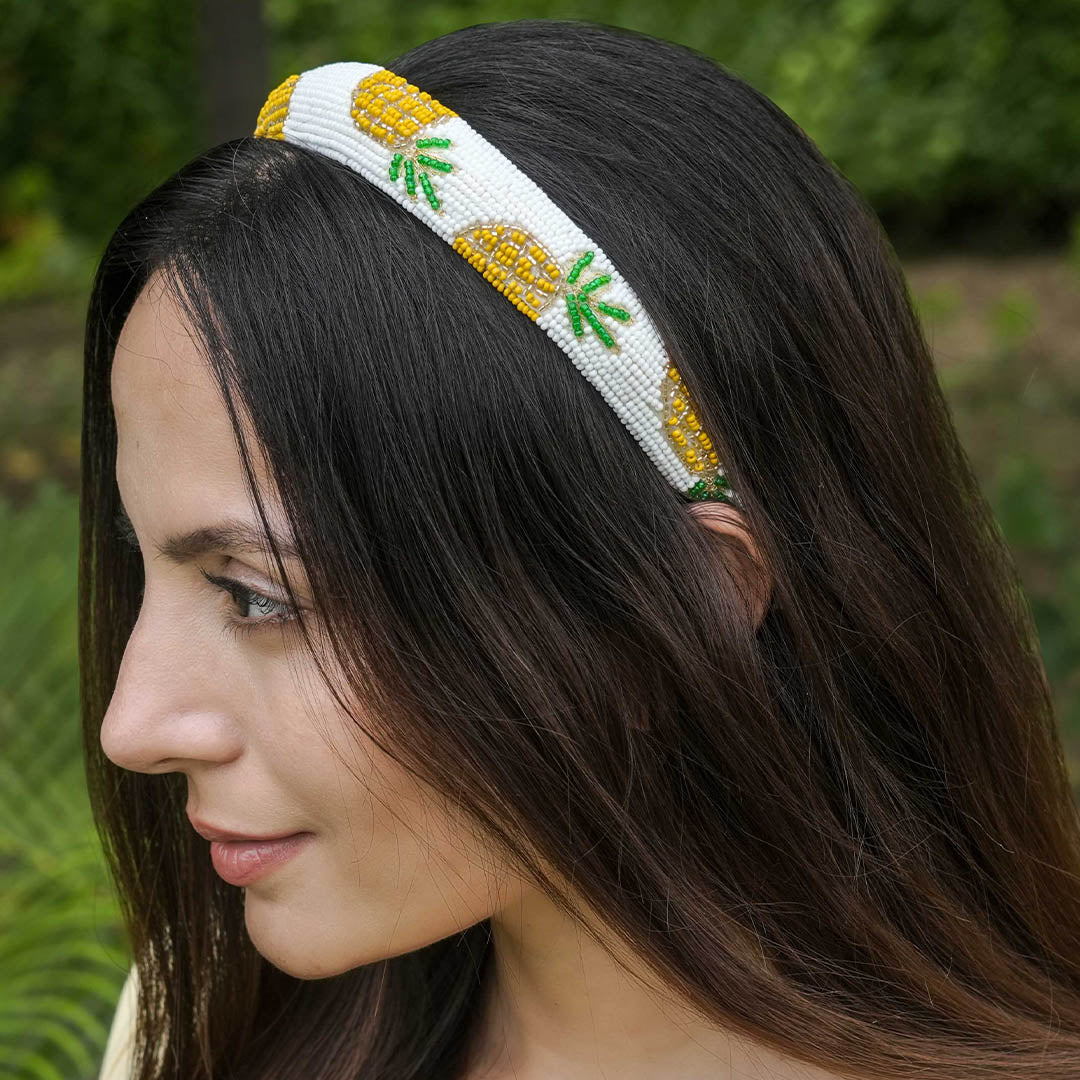 Pineapple Embroidered Hairband - Yellow