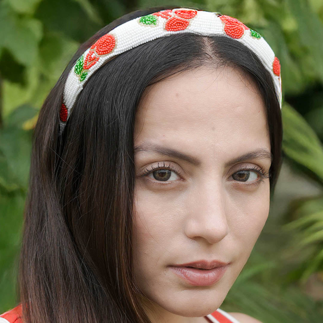 Cherry Embroidered Hairband - Red