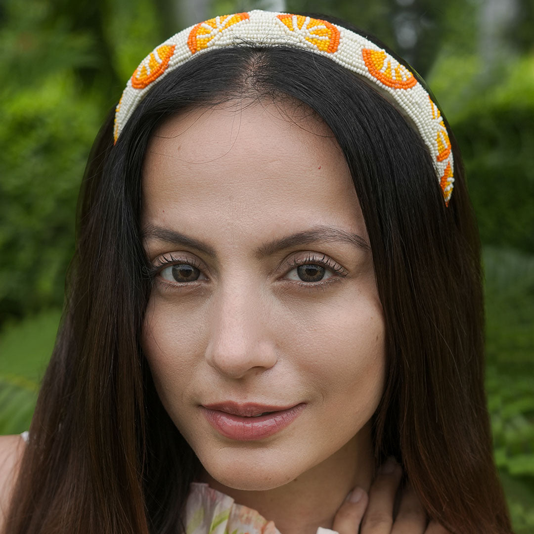 Orange Embroidered Hairband - Orange & Yellow