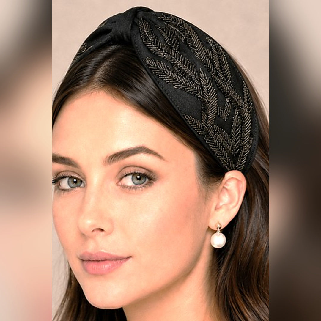 Black Fern Embellished Headband