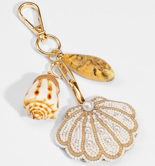 Golden Shell & Pearl Sea-Inspired Keychain Charm