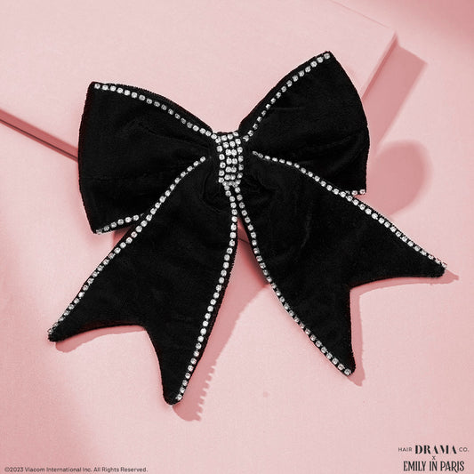 Dazzling Noir Velvet Hair Bow Barrette Clip - Black