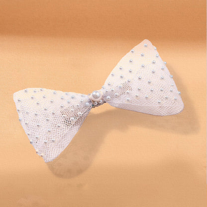 HDC x Emily in Paris Pearl Mesh Hair Bow Alligator Clip - White
