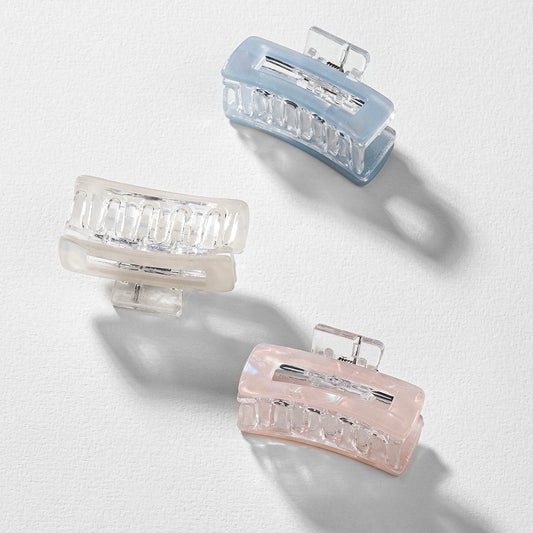 Presilhas de cabelo holográficas - Conjunto de 3 - Pêssego, Azul e Branco