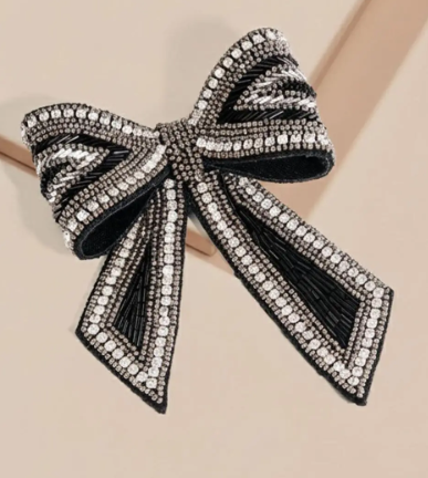 Noir Black Embellished Hair Bow