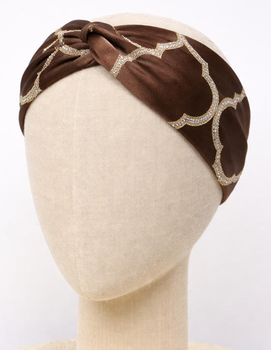 Natasha Satin Stretch Knotted Headband - Brown