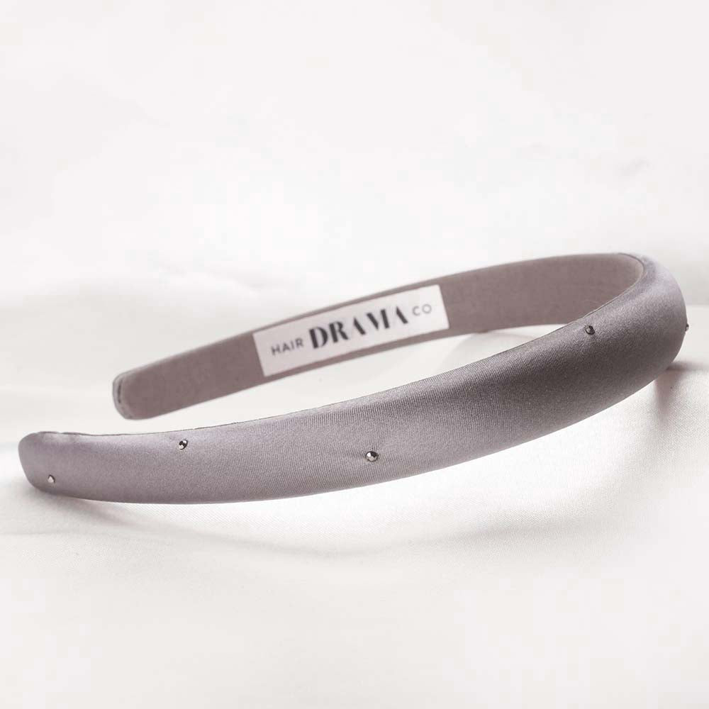 100% Mulberry Silk Puff Hair Band with Rhinestones - Grey