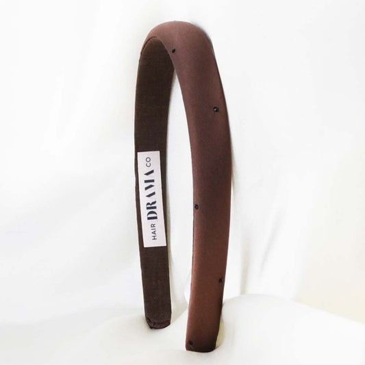 Fita de cabelo 100% seda Mulberry com strass - Castanho escuro