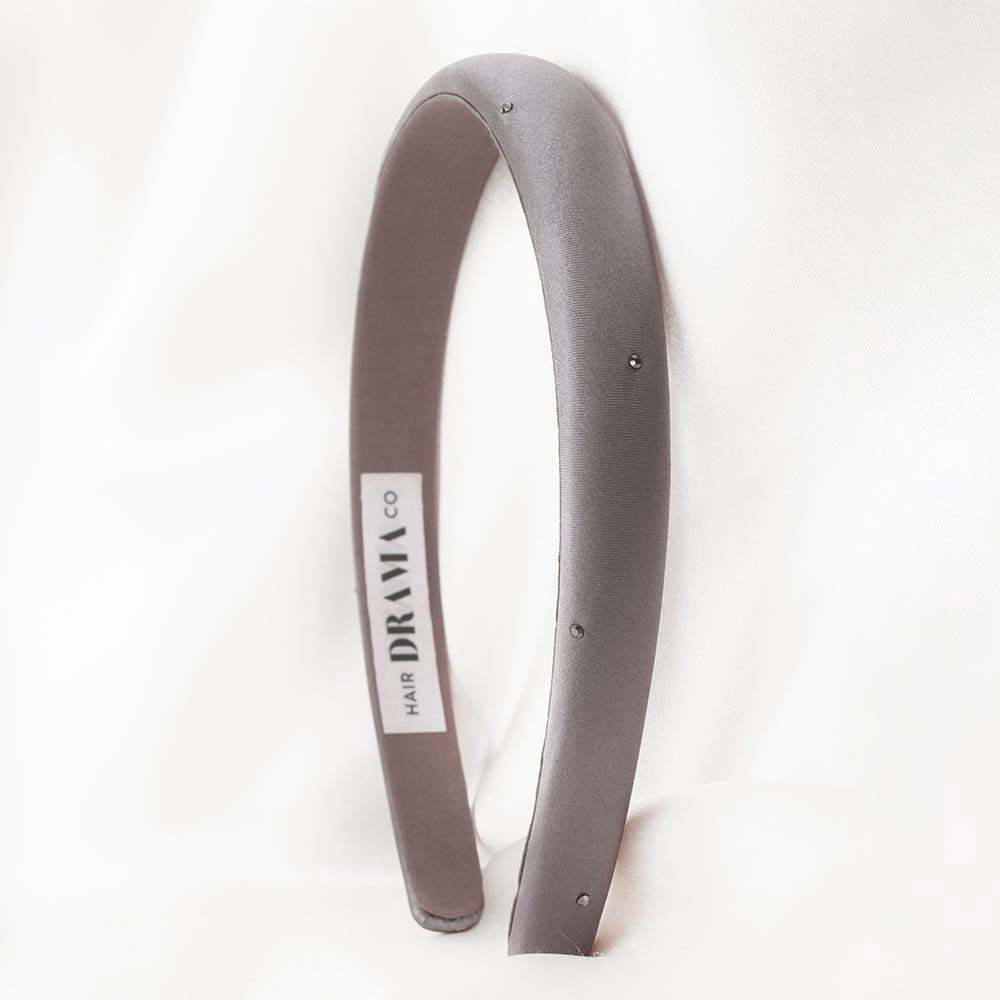 100% Mulberry Silk Puff Hair Band with Rhinestones - Grey