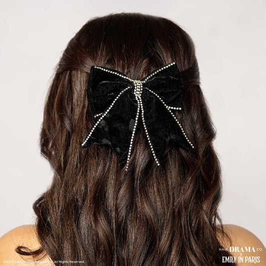 Dazzling Noir Velvet Hair Bow Barrette Clip - Black