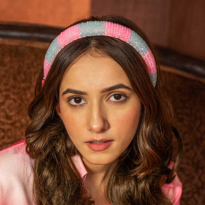 Fita de cabelo bordada Barbie - Rosa e Azul