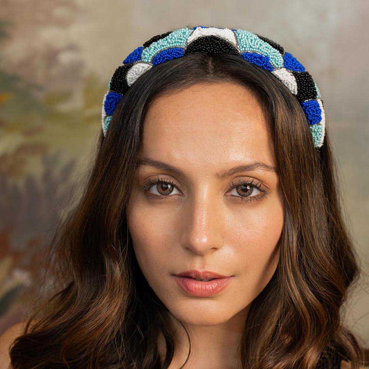 Embellished Evil Eye Puff Hair Band - Blue