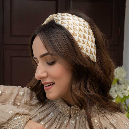 Selene Knotted Hair Band - White & Gold