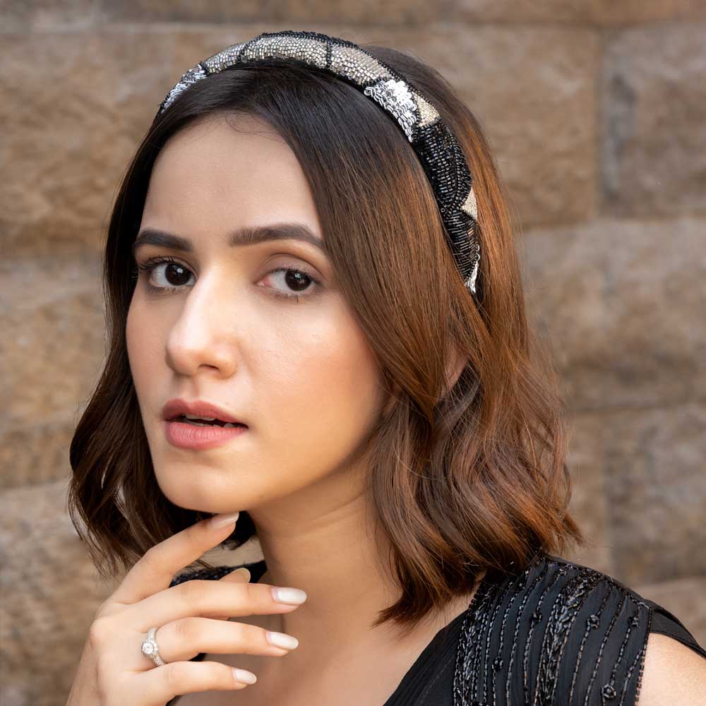 Embellished Puff Hair Band - Black