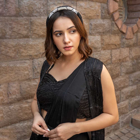 Fita de cabelo abalonada com detalhes - Preta