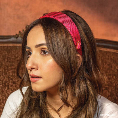 Fita de cabelo plana com strass e pendente da Barbie - Rosa choque