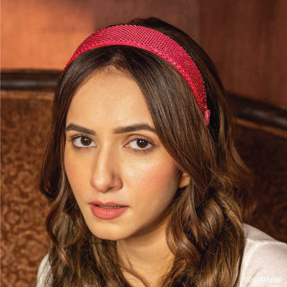 Fita de cabelo plana com strass e pendente da Barbie - Rosa choque