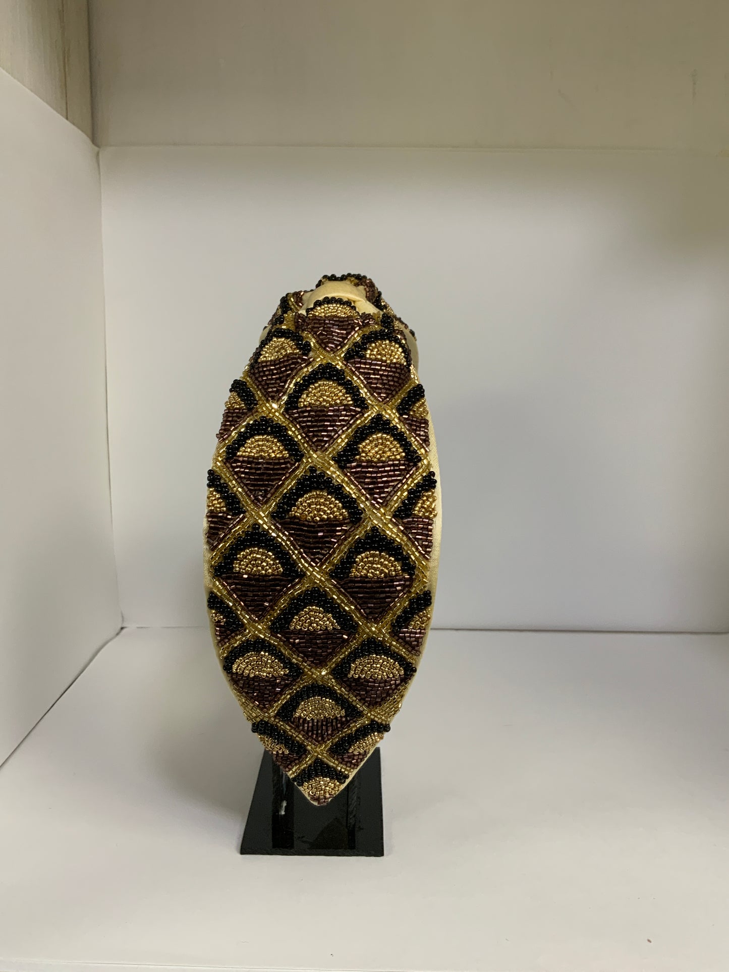 Golden Trellis Beaded Knotted Headband