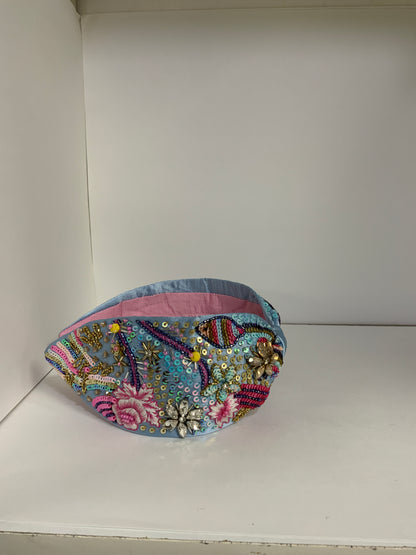 Under the Sea Embellished Knotted Headband - Light Blue