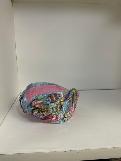 Under the Sea Embellished Knotted Headband - Light Blue