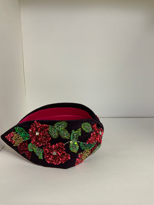 Night Rose Embellished Knotted Headband