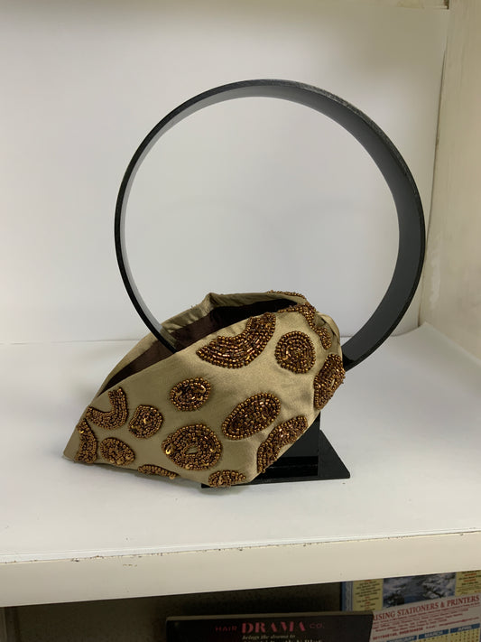 Spotted Gleam Beaded Knotted Headband - Light Brown