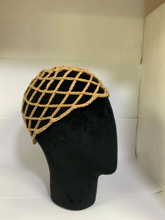 Crochet Mesh Skull Cap with Shells - Beige