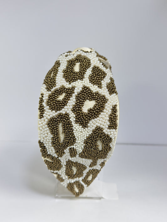 Desert Leopard Beaded Knotted Headband