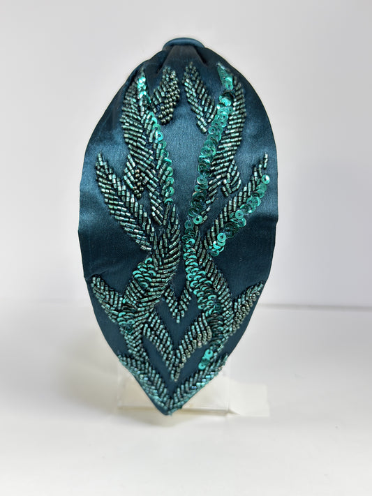 Teal Fern Knotted Headband