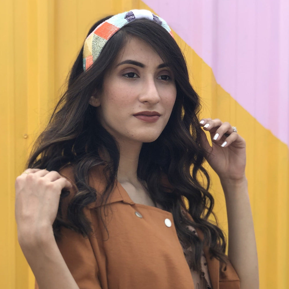 Fita de cabeça com nó camuflada multicolorida - Brilhante