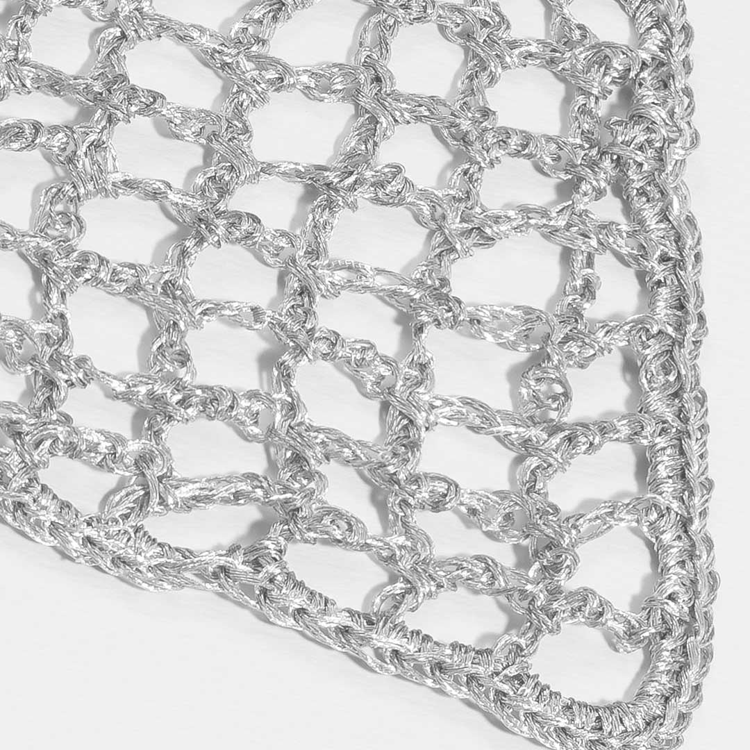 Boho silver crochet headscarf with subtle detail - perfect for beach days and summer styling