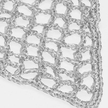 Boho silver crochet headscarf with subtle detail - perfect for beach days and summer styling