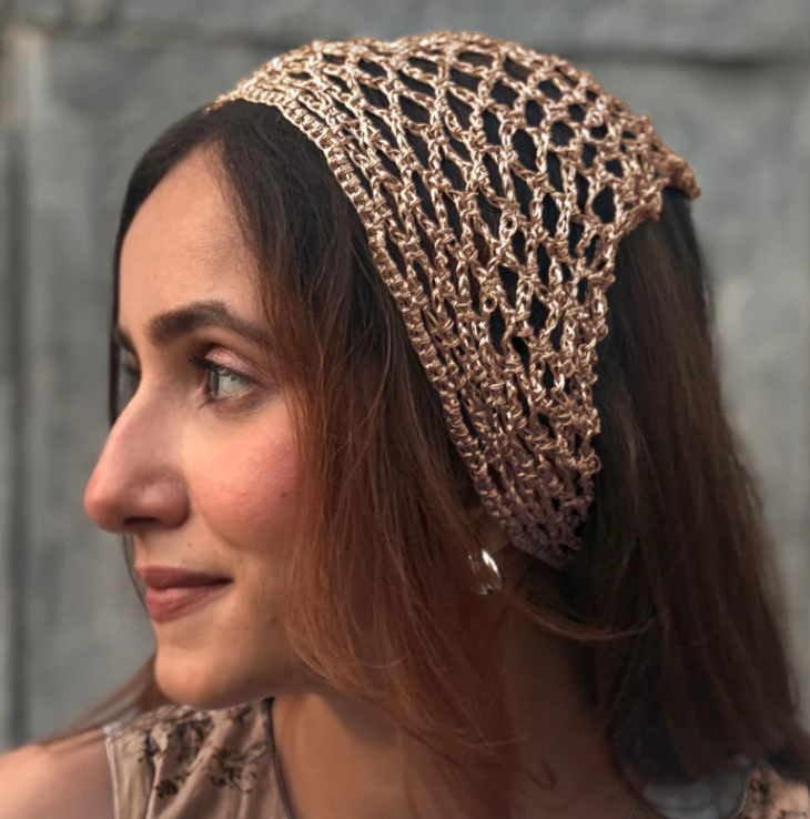 Bohemian Crochet Headscarf - Gold - Small