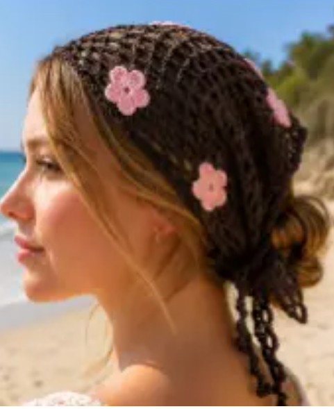 Rosette Crochet Bandana Headscarf