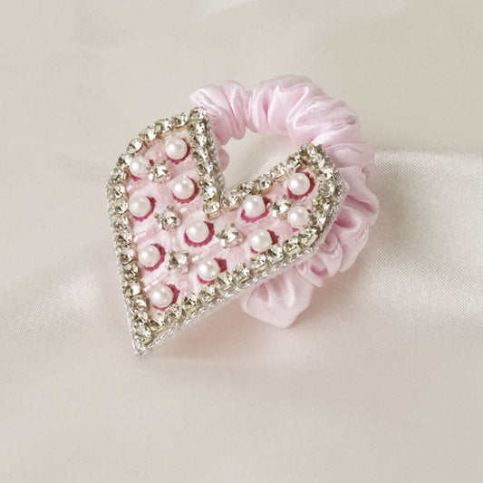 Embellished Heart Ponytail Holder - Light Pink