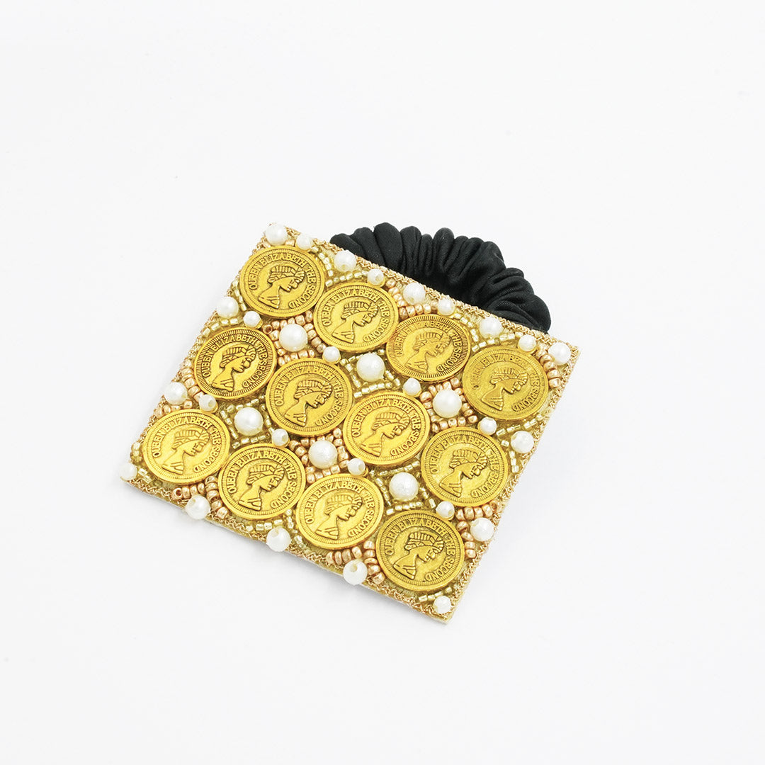 Embellished Coin Ponytail Holder - Gold