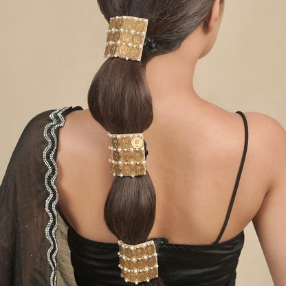 Embellished Coin Ponytail Holder - Gold