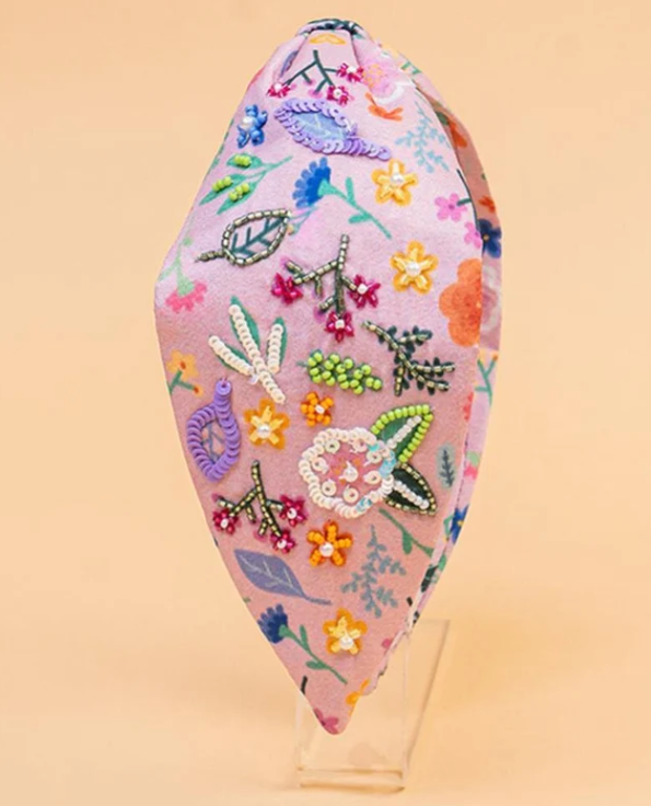 Blossom Embellished Knotted Hair Band - Dusty Rose