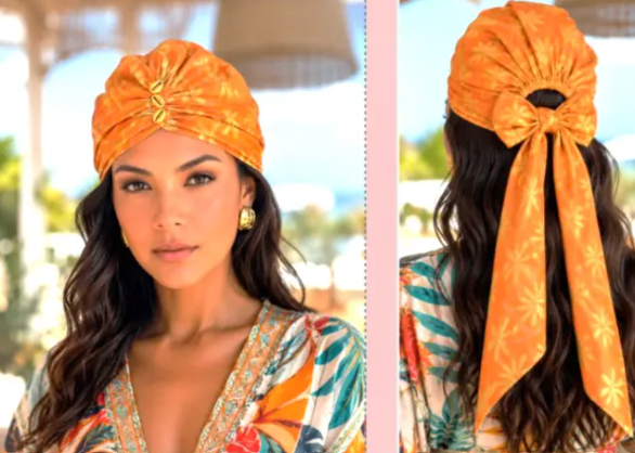 Sunset Orange Tie-Back Turban Headwrap